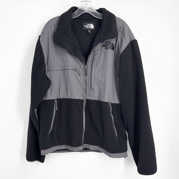 The North Face Vintage Denali Fleece Jacket Full Zip Black Gray Mens Large Coat - Picture 1 of 11